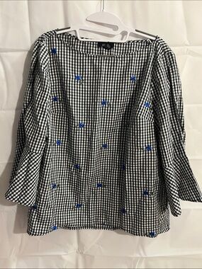 A/X Armani Exchange Black & White Gingham Top with Blue Embroidery